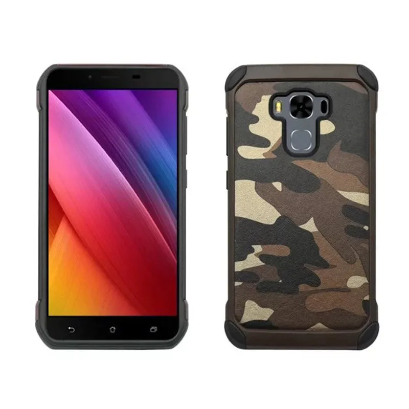 Коричневый Военный камуфляжный чехол для телефона Asus Zenfone 3 Max ZC553KL PU+ TPU+ PC three in one ударопрочный чехол для телефона Fundas - Цвет: Коричневый