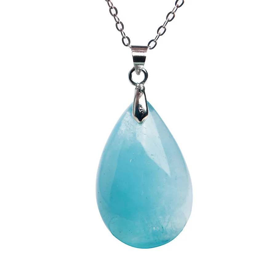 

Genuine Natural Ocean Blue Stone Necklace Waterdrop Shape Crystal Beads Women Pendant 28x18x9mm