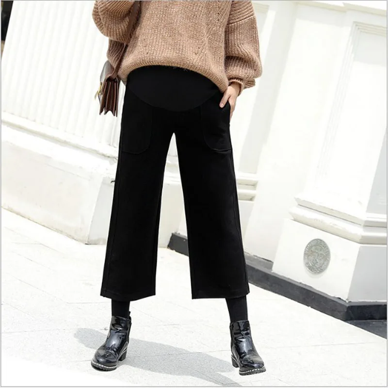 Новинка Осень зима 2018 Брюки для беременных женщин модные шерстяные широкие брюки