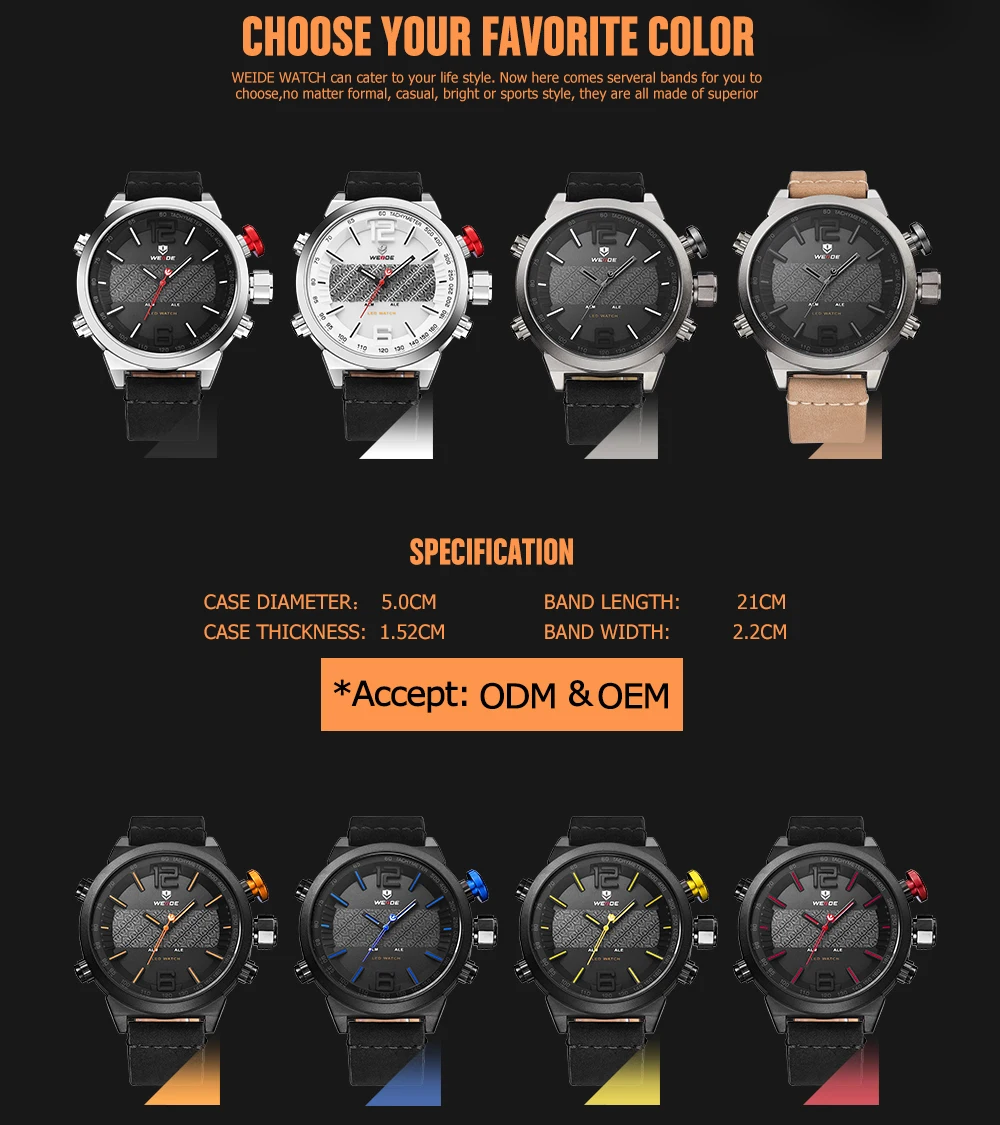 Топ люксовый Бренд WEIDE Модные мужские спортивные часы кварцевые светодиодный цифровой кожаный Движение Мужские t водонепроницаемые часы мужские военные наручные часы