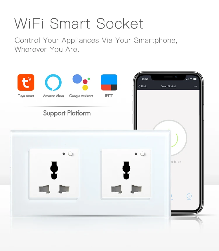 BSEED Wifi многофункциональная розетка настенная розетка умная розетка черно-белая кристальная панель 13А розетка для умного дома