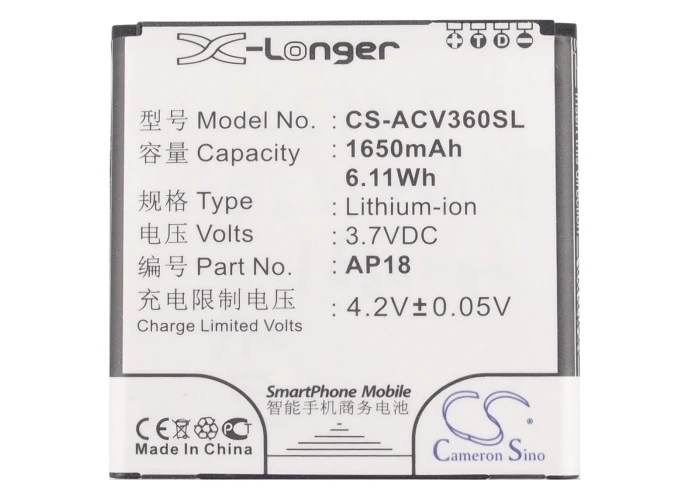 

Высококачественный аккумулятор Cameron Sino AP18 для Acer Liquid E1, Liquid E1 Dou, V360