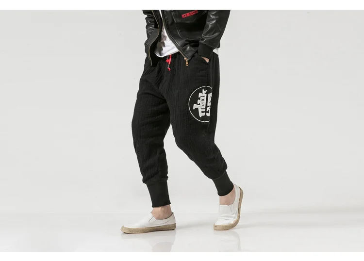 MRDONOO Chinese style men's cotton hemp pants trousers loose large size casual pants embroidery feet feet pants trousers K67