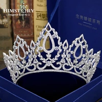 himstory gorgeous large full cz tiaras wedding bridal crowns clear cubic zircon brides headband pageant party hair accesories