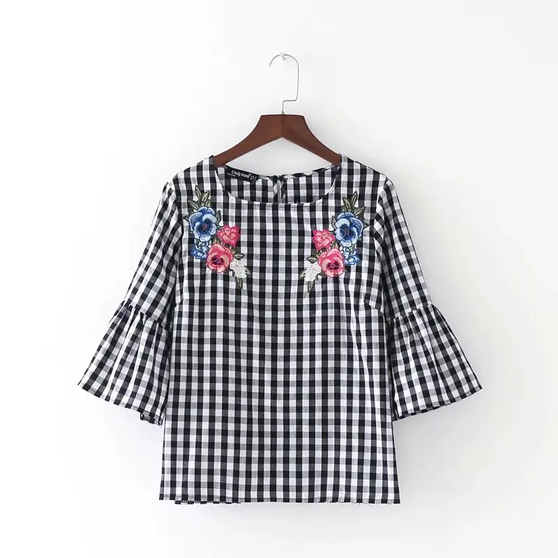 Женская винтажная клетчатая блузка Элегантная Повседневная Деловая с цветочной