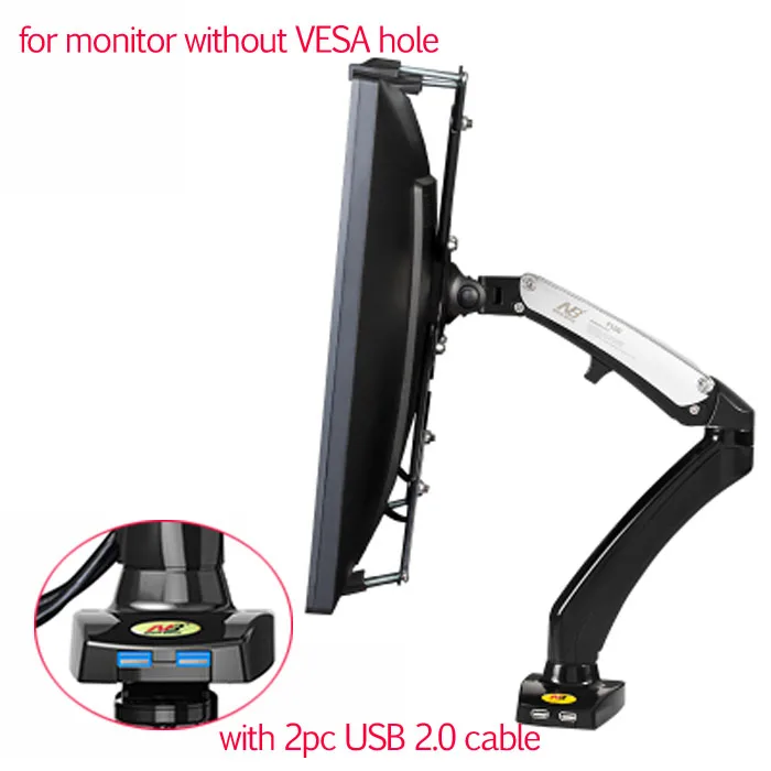 2XUSB2 and adaptor NB F100 алюминий 1"-27" Воздушный пресс газовая пружина настольный ЖК-телевизор настольная подставка 360 Поворот 2 ЖК-монитор со входом USB крепление на руку без отверстия vesa - Цвет: 2XUSB2 and adaptor