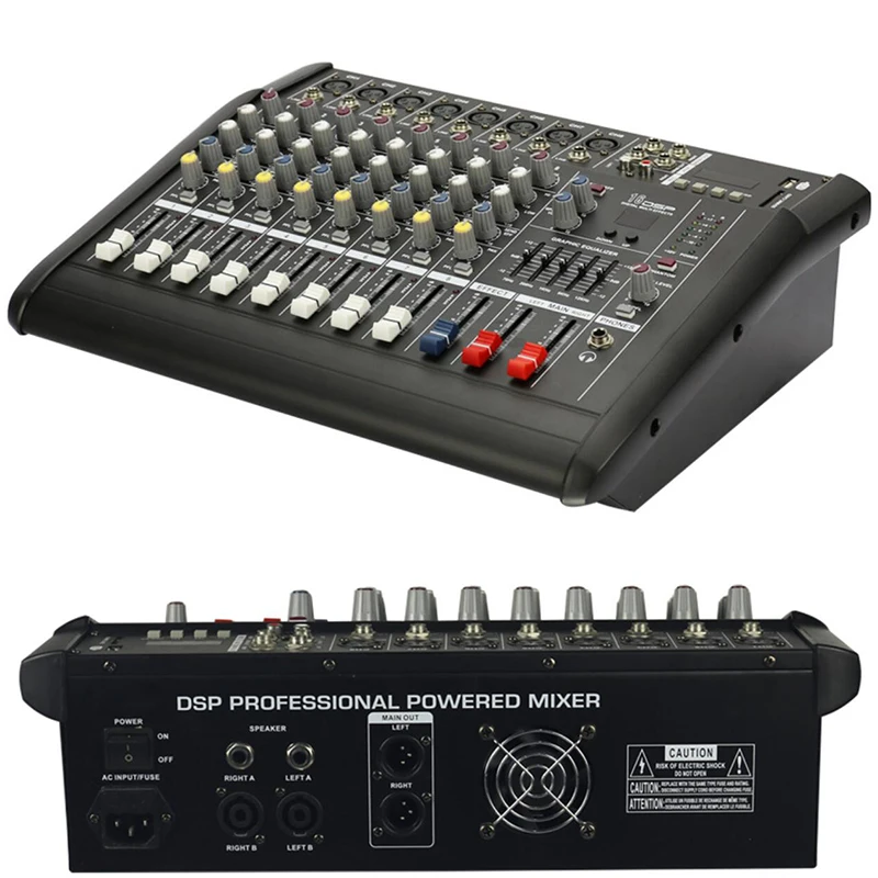 PMX802D профессиональный караоке аудио DJ микшер 8-канальный сетевой видеорегистратор микрофон смешивания усилитель консоли с USB Встроенный 48V Phantom Мощность