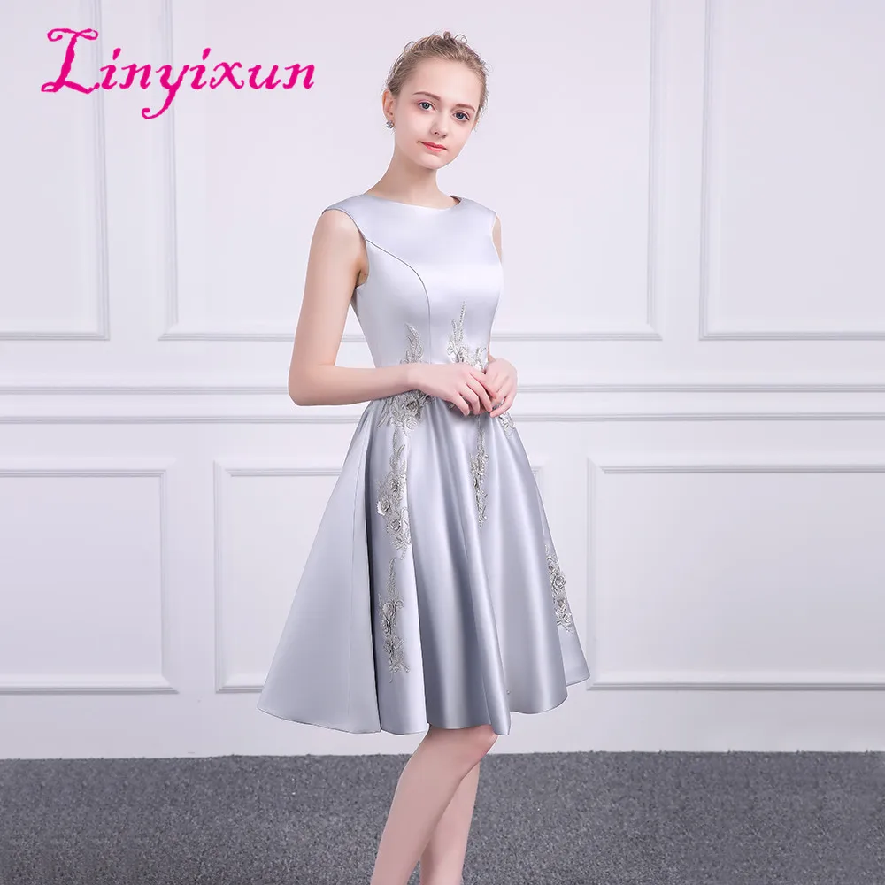 Linyixun Дешевое платье для встречи выпускников 2018 ТРАПЕЦИЕВИДНОЕ коктейльное - Фото №1