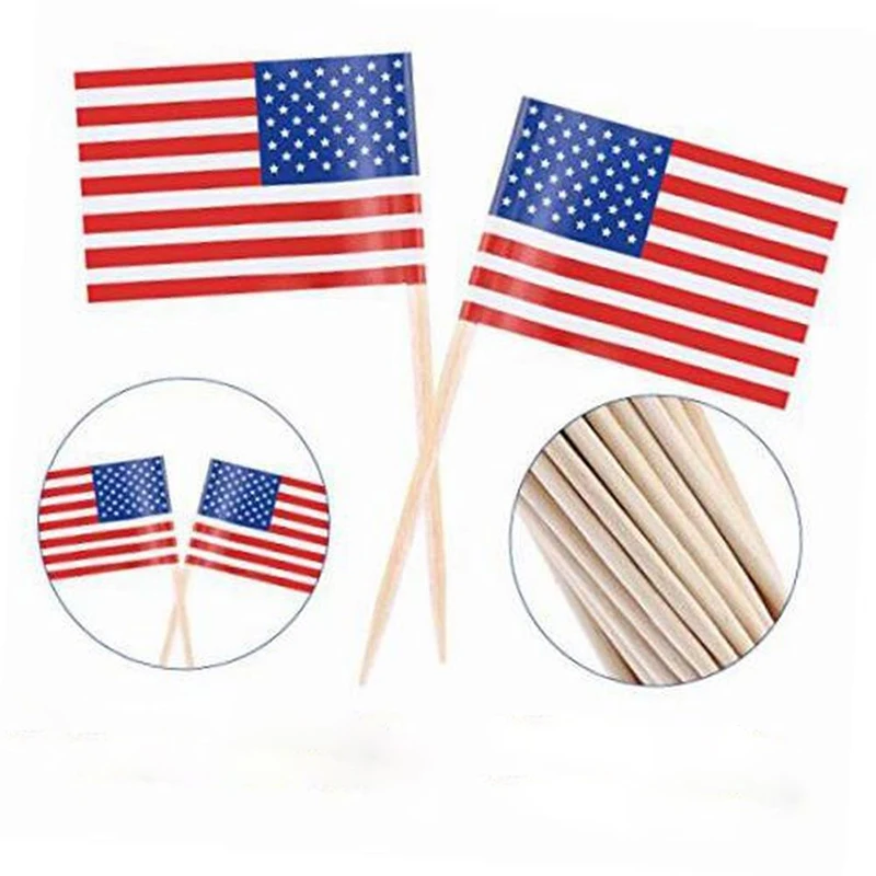 100 шт./лот торт вставляемые Американский национальный флаг США Мини фигурки для
