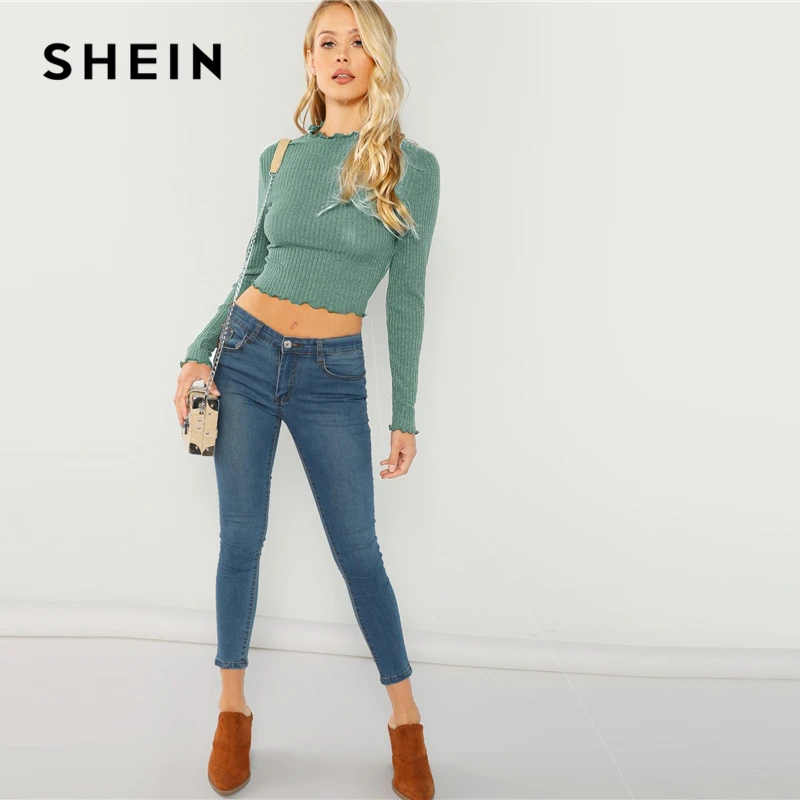 SHEIN Однотонный Короткий Топ С Оригинальной Отделкой Женский Осенний Сексуальный Топ С Длинными Рукавами