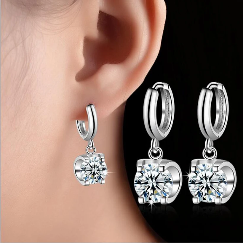 

Fashion Women 925 Silve Shiny Zircon Pendant Hoop Earrings For Girl Female Popular Loop Huggie Party Earring Gift Jewelry EH128