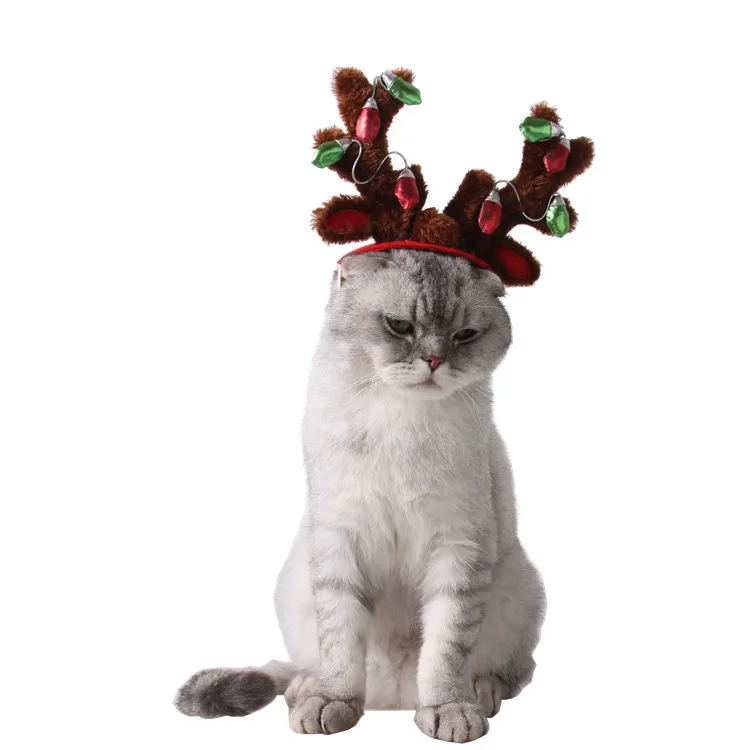 Cute pet Cat Dog Christmas Elk Antlers Hats cape dog costume Bling hat headwear hair Grooming accessories decoration | Дом и сад