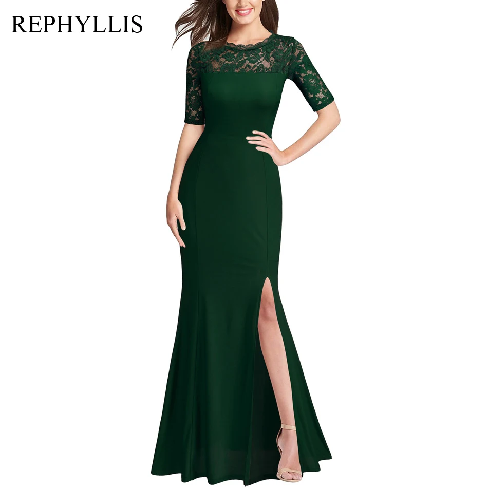 Green REPHYLLIS женское платье с разрезом, кружевное платье для гостей, платье подружки невесты, свадебные вечерние платья для гостей, торжественное платье - Цвет: Green