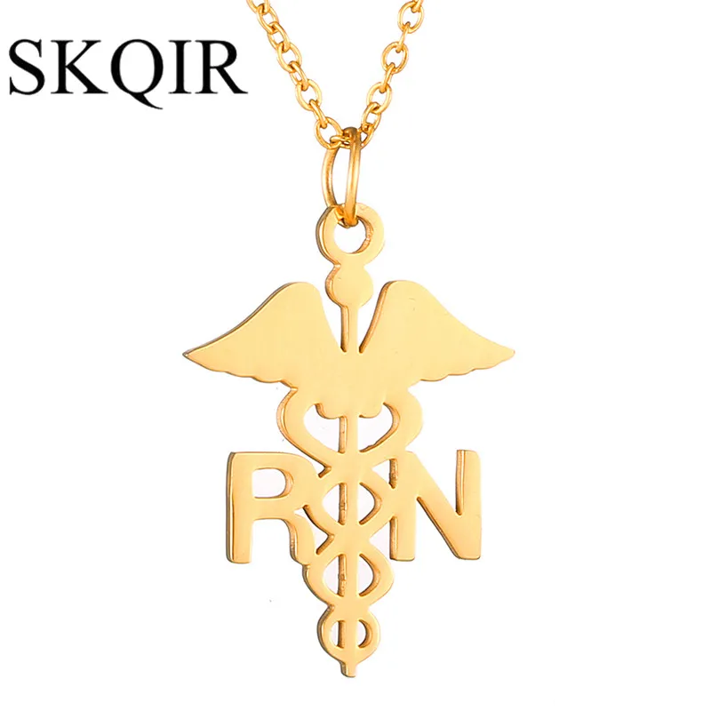 

SKQIR Gold Medical Sign Caduceus Symbol Pendant Necklaces For Nurse Doctor Fashion Stainless Steel Necklace Medical Jewelry