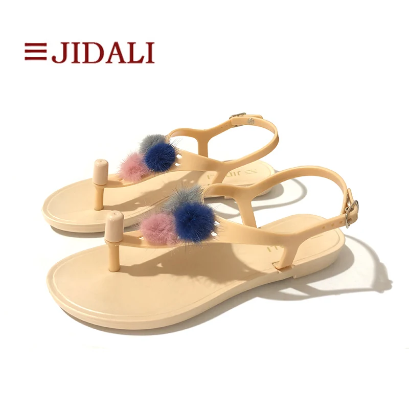 JIDALI/Модная обувь; женские вьетнамки из меха норки; нетоксичный лак для ногтей или бальзам от комаров; Летние треугольные сандалии из ПВХ - Цвет: Mosquito Balm