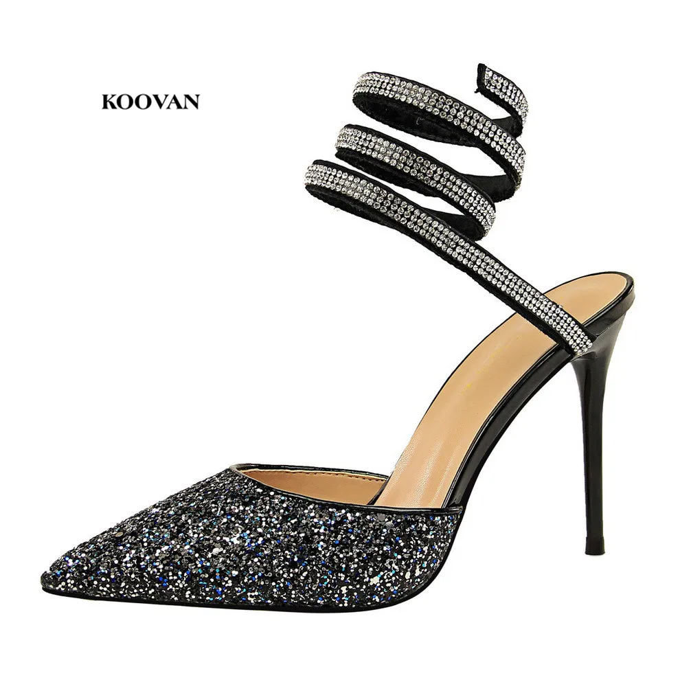 

Koovan Women's Pumps 2018 Summer Shoes Sexy Nightclub High-heeled Pointed Sparkle Sequins Women's Sandals Rhinestone Roma Shoes