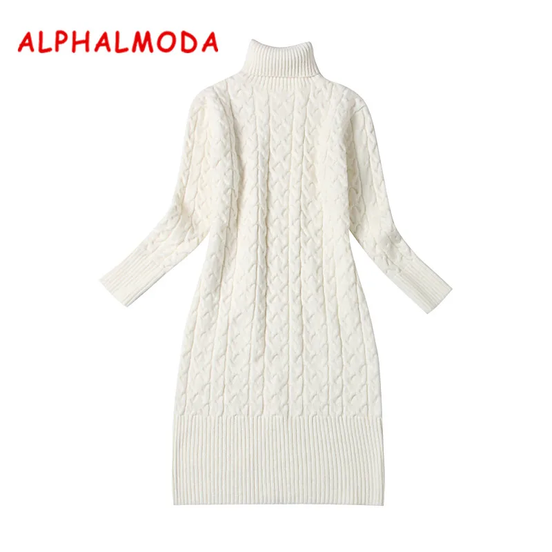 ALPHALMODA 2017 зимнее женское платье с высоким воротом и кроличьим мехом утолщенное