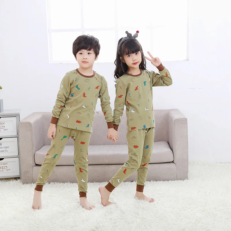 Новые осенне зимние пижамные комплекты из 100% хлопка для мальчиков и девочек