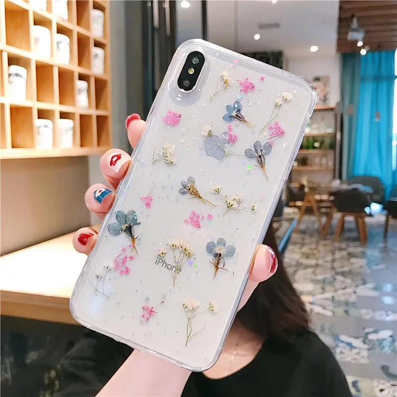 Чехол с натуральными сушеными цветами для телефона XS XR Max прозрачный мягкий чехол