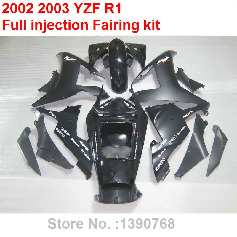 

Injection molded fairings for Yamaha YZF R1 2002 2003 black motorcycle fairing kit YZFR1 02 03 BV45