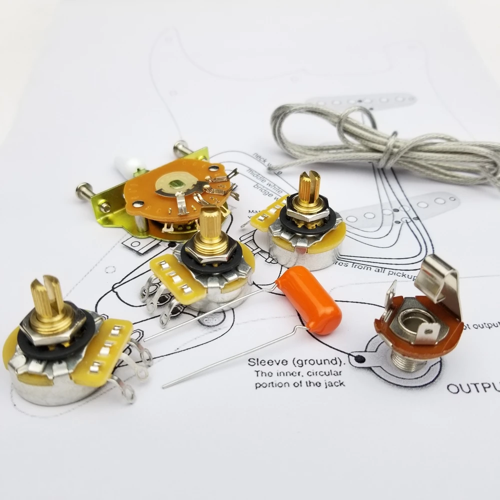 Потенциометр электрогитары CTS 250K медь вал монтажный комплект Stratocaster CDE оранжевый