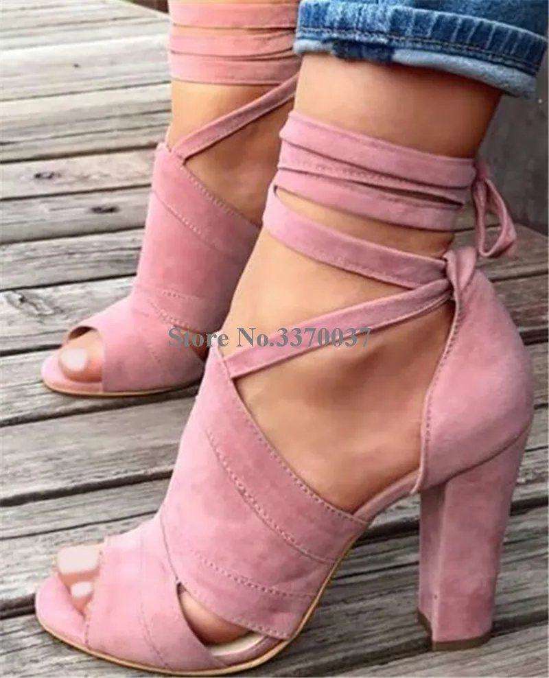 Модные женские замшевые сандалии в западном стиле с открытым носком на массивном