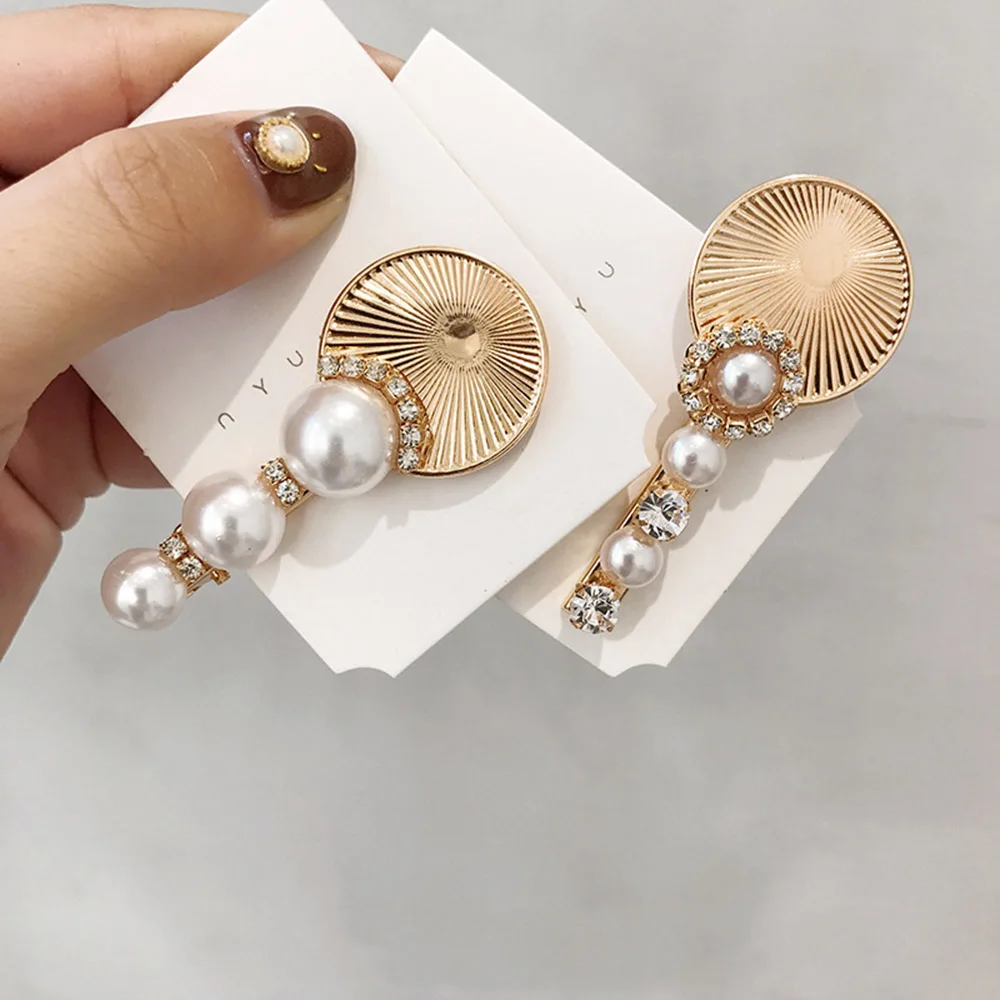 

Women Fashion Vintage Metal Disc Shape Hair Clip Hairpins Crystal Imitiation Pearl Hair Accessories Headdress Barrettes
