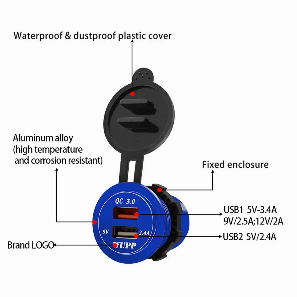 Автомобильное зарядное устройство WUPP 12 В с двумя USB портами и адаптером QC3.0|Кабели
