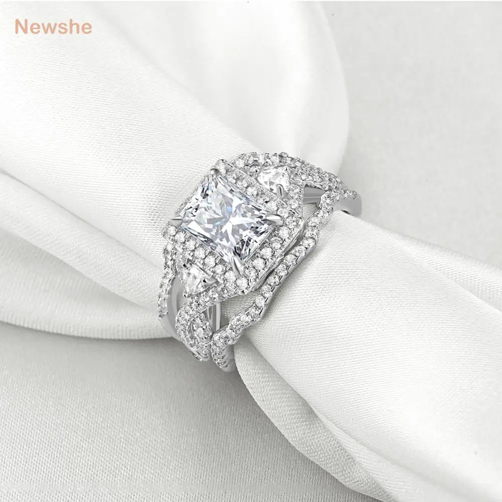 Newshe Wedding Rings For Women 2.8 Carats Princess Cut AAA CZ 925 Sterling Silver Engagement Ring Set Fashion Jewelry JR5973 | Украшения и