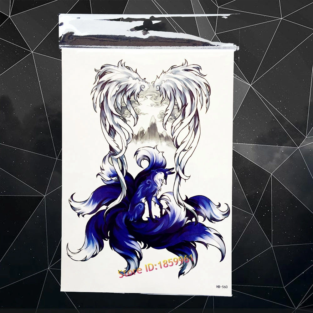 

Большой размер волшебные ангельские перья временные татуировки наклейки женский боди-арт искусственные бриллианты 21x1 5 см темно-синяя Водо...