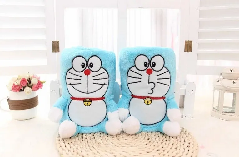 Плюшевые рулон одеяло 1 шт. 95 см мультфильм сладкий поцелуй Doraemon мягкие фланелевые офисные теплое плюшевое полотенце творческий подарок для маленьких детей