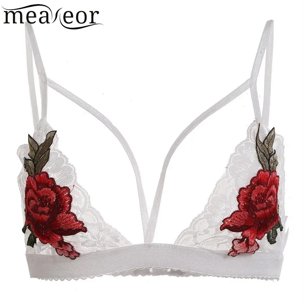 Кружевной отделкой роза Вышивка Scalloped Bralette|Топы без бретелек| |
