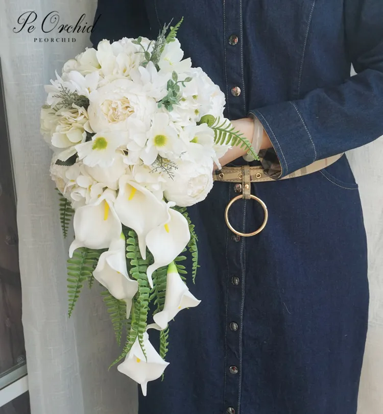 PEORCHID водопад Свадебные цветы Свадебный букет для невесты Ramo De Novia Искусственный