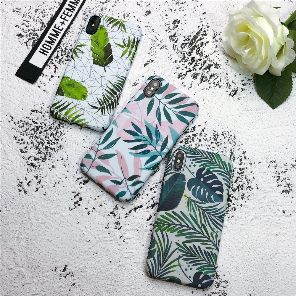 Summer Green Leaf For IPhone 6s Cases Black Line Geometric Texture Phone Bags 6 6plus 6splus Hard PC Back Cover |