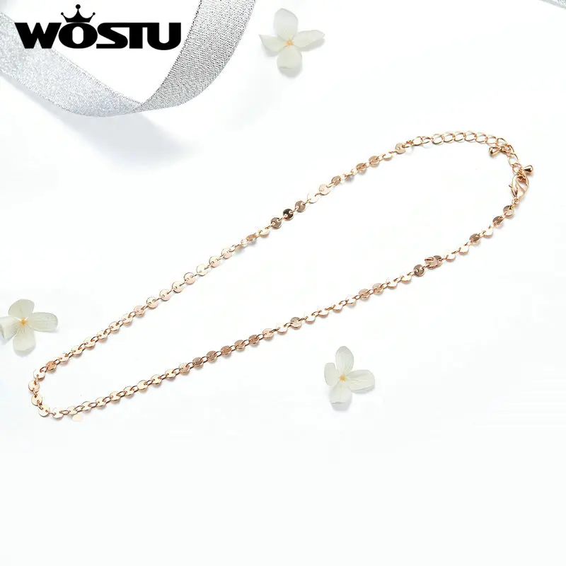 WOSTU, женское ожерелье с длинной цепью, модное розовое золотое ожерелье для лучшего друга, для вечеринки, дня рождения, Трендовое ювелирное изделие FFN075