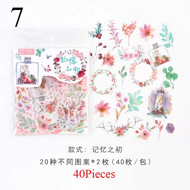 7 40 шт./упак. милые Животные наклейки Kawaii Flower Наклейки Новинка клей наклейки для детей DIY дневник в стиле Скрапбукинг фото Ablums - Цвет: 7