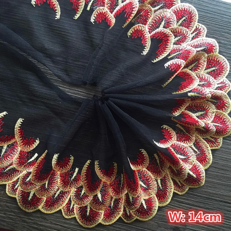 2 ярдов павлиньи перья вышитые кружева Отделка Ткань для автомобиля куклы Бобби