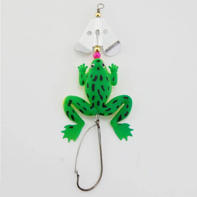 1pcs Rubber Soft Frog Fishing Tools Green Yellow Clear Floating Spinnerbait With Spinner Blades Weight 7g | Спорт и развлечения