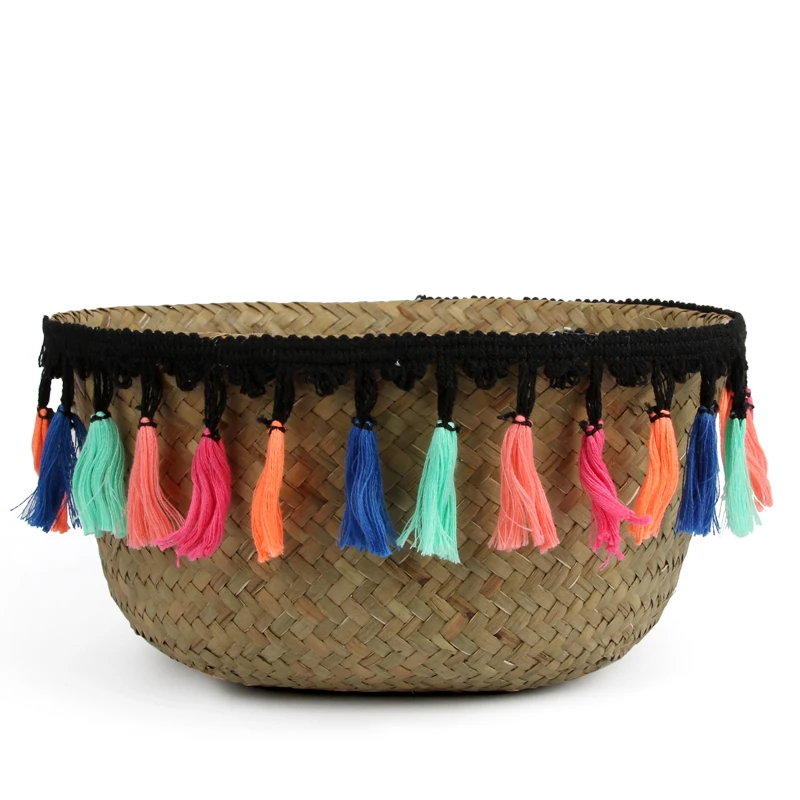 Seagrass Wickerwork Basket Rattan Foldable Hanging Flower Pot Planter Woven Dirty Laundry Hamper Storage Home Decor | Дом и сад