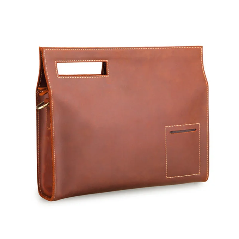 2018 New Retro Genuine Leather Men's Bag Crazy Horse Leather File Briefcase Men Shoulder Messenger Bag Fashion Laptop Handbags