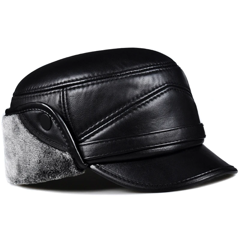 Мужская 100% натуральная кожа овчина snapback Повседневная зимняя шапка-бомбер для