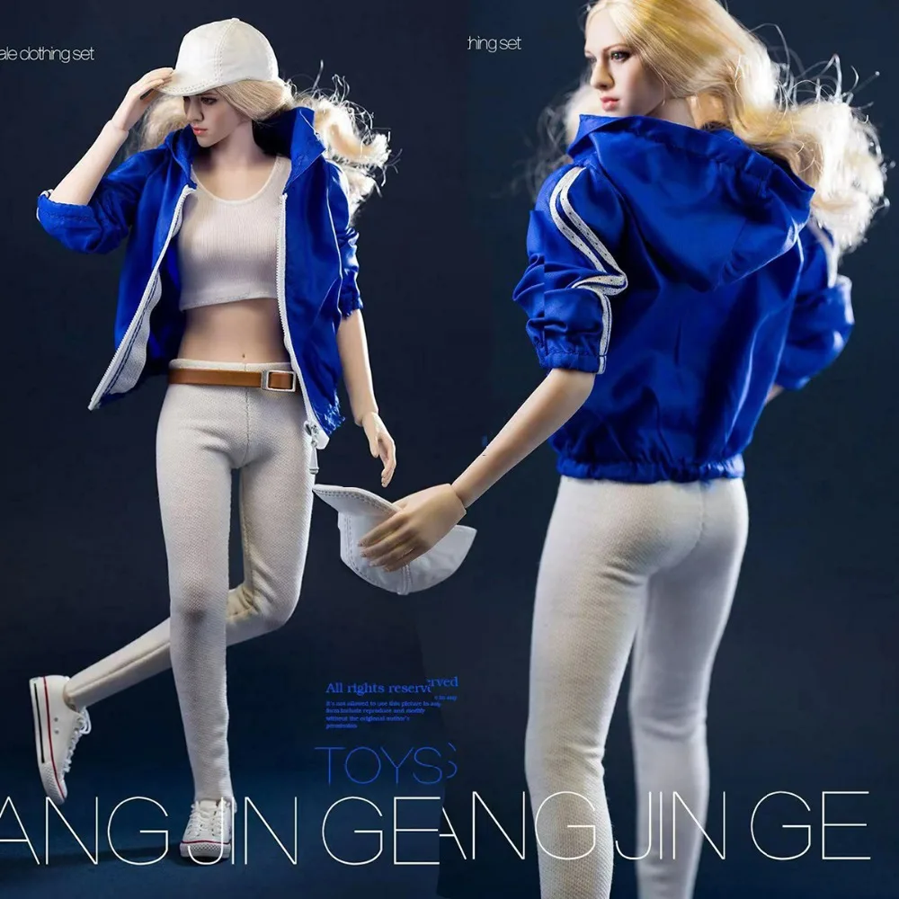 

1:6 Scale Sexy Female figure Clothes Suit Blue Sportswear Jacke & white vest +pants Costume clothing Set F 12"Female Body