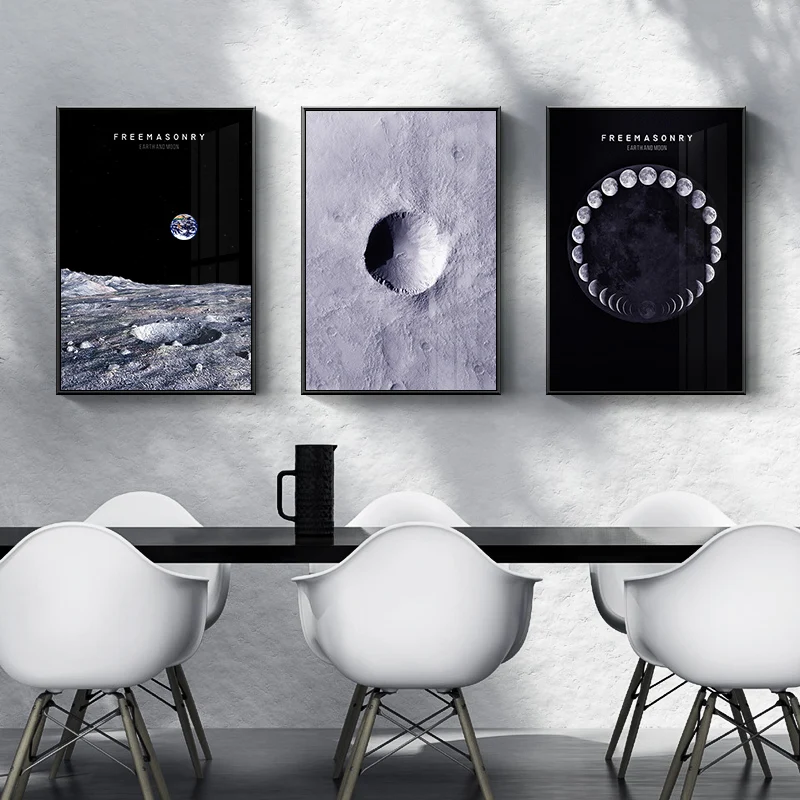 Nordic Style Earth n Moon Canvas Painting Posters Print Freemasonry Modern Decor For Living Room Bedroom Dinning HD Planet | Дом и сад