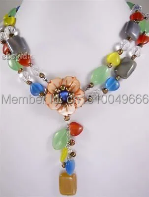 

FREE SHIPPING>>>Multicolor Opal Crystal JadeS Shell Flower Necklace