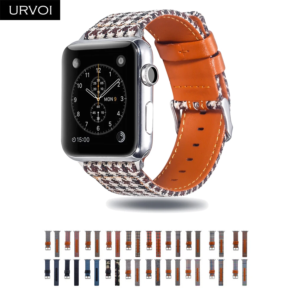 Тканевый ремешок URVOI для apple watch series 6 SE 5 4 3 2 1 браслет iwatch Холщовый с классической