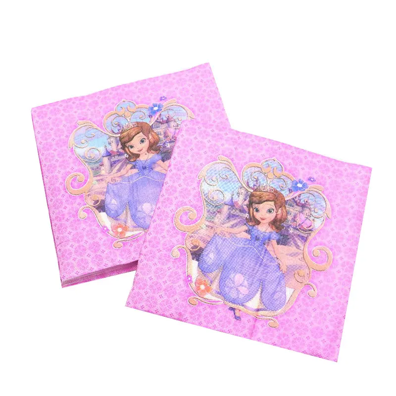 Napkin-20Pcs Дисней Принцесса София первый день рождения тема Праздничная бумажная посуда набор для украшения детский душ вечерние принадлежности детский набор для дня рождения - Цвет: Napkin-20Pcs