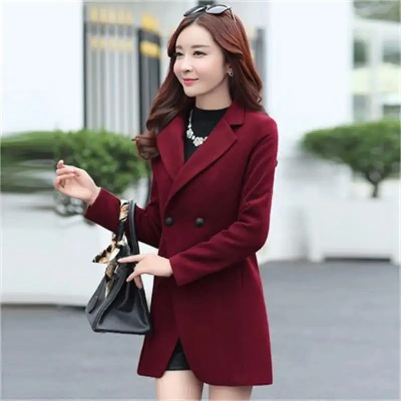 

Женская Длинная шерстяная куртка, Корейская модель, приталенное пальто из натуральной шерсти, весна-осень 2019