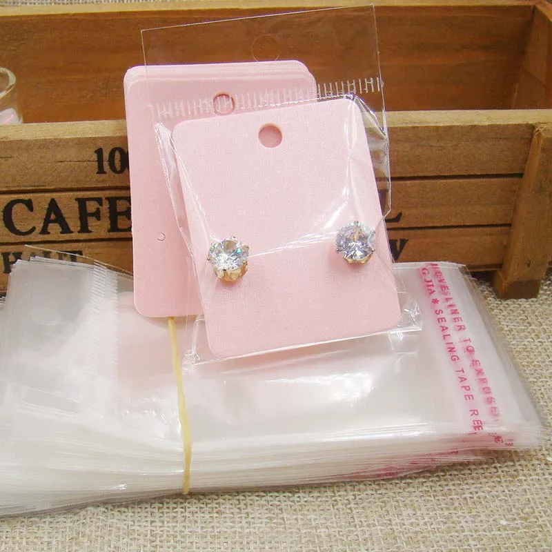 Оптовая торговля жемчужно розовые бумажные серьги гвоздики карты 200 шт + opp мешок