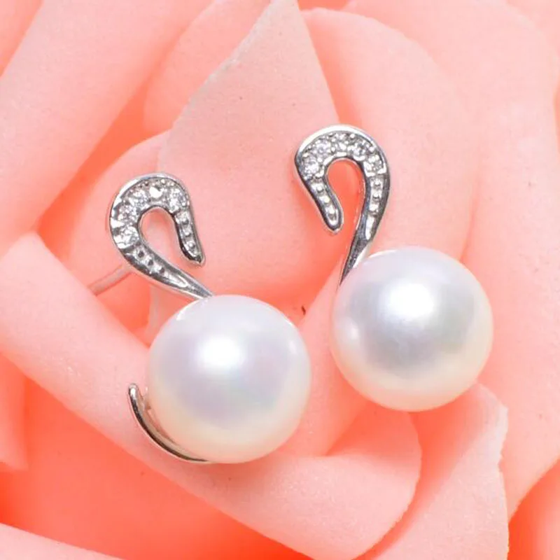 ASHIQI 925 Sterling Silver Black Swan Frewshwater Pearl Earrings White 7.5-8mm Natural Jewelry for women | Украшения и аксессуары