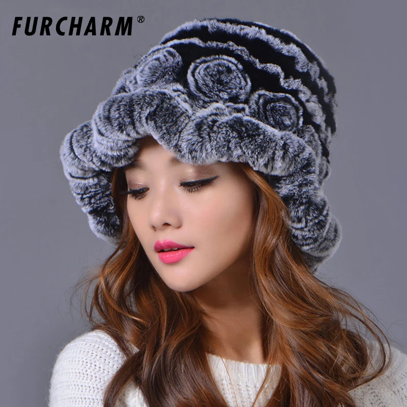 2018 женские головные уборы осень женский мех кролика Рекс с цветочным принтом